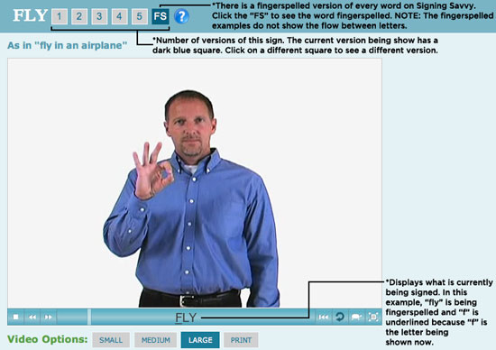 Signing Savvy fingerspelling features