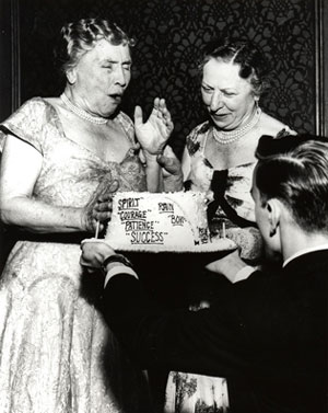 Helen Keller with cake.