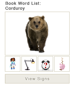 View word list of ASL signs for the book Corduroy