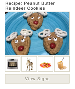View word list of ASL signs for Peanut Butter Reindeer Cookies