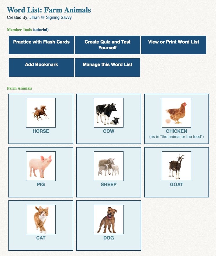 Farm Animals Word List