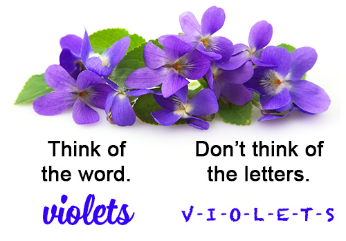 Think of the word - violets. Don't think of the letters - v-i-o-l-e-t-s.